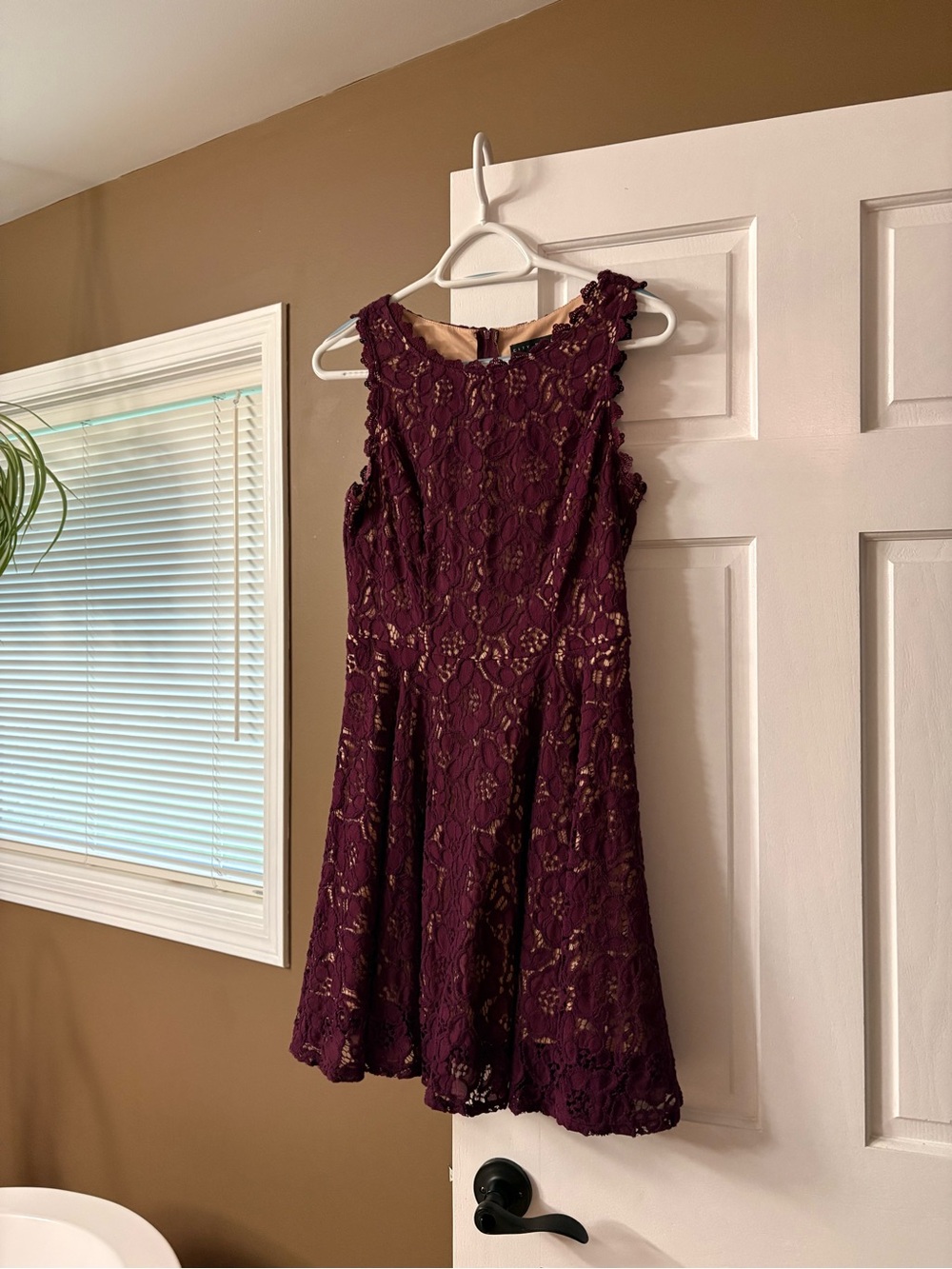 City Studio Burgundy Lace Fit-and-Flare Dress